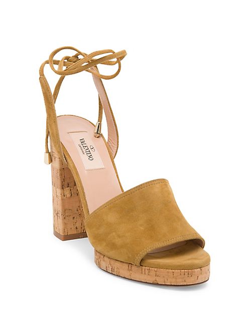 Valentino - Erin B. Cork Block Heel Suede Slingbacks