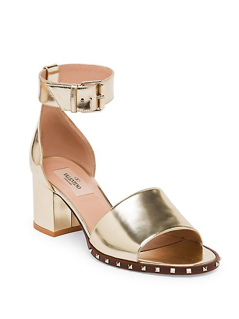 Valentino - Soul Rockstud Metallic Leather Ankle-Strap Sandals