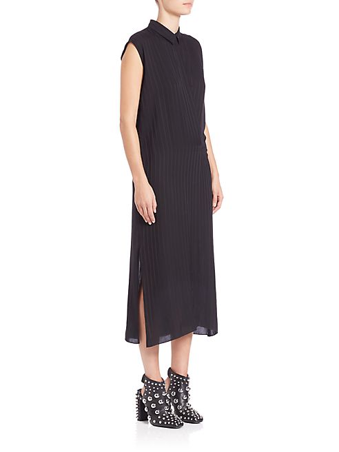 T by Alexander Wang - Point Collar Pinstripe Dress