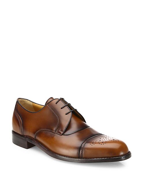 A. Testoni - Leather Captoe Lace-Up Dress Shoes