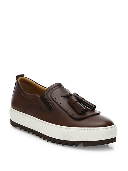 Salvatore Ferragamo - Lucca Burnished Leather Sneakers