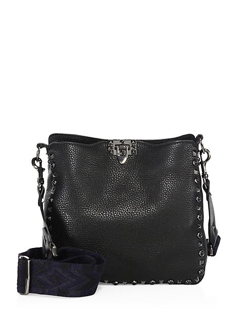 Valentino - Rockstud Rolling Noir Small Guitar-Strap Hobo Bag