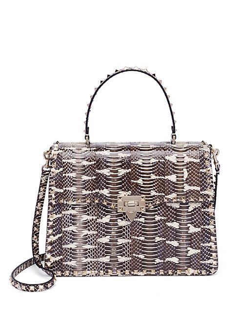 Valentino - Rockstud Snakeskin Top-Handle Satchel