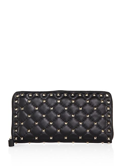 Valentino - Rockstud Spike Quilted Leather Zip-Around Continental Wallet