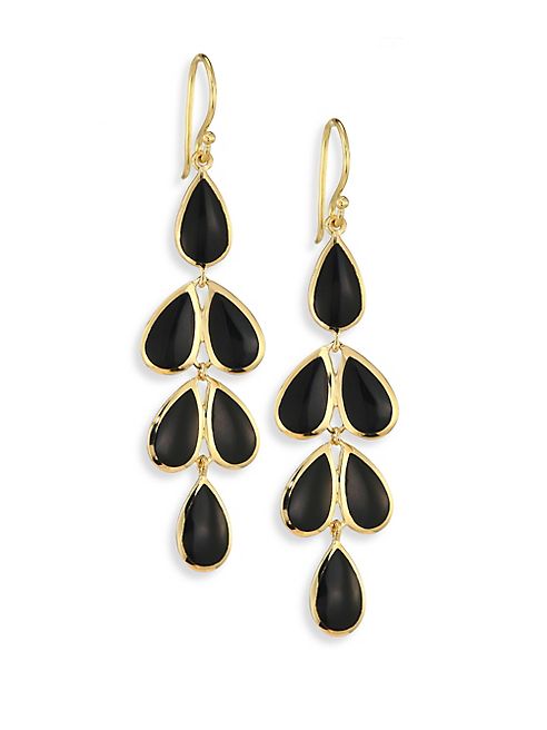 IPPOLITA - Polished Rock Candy® Black Onyx & 18K Yellow Gold Teardrop Cascade Earrings