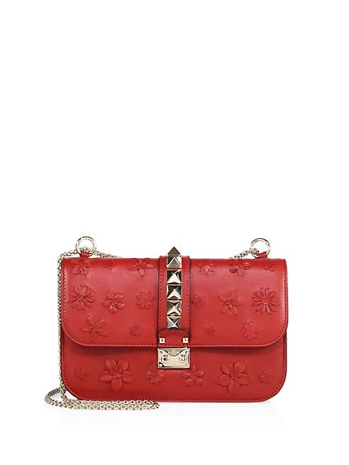 Valentino - Lock Medium Floral Leather Shoulder Bag