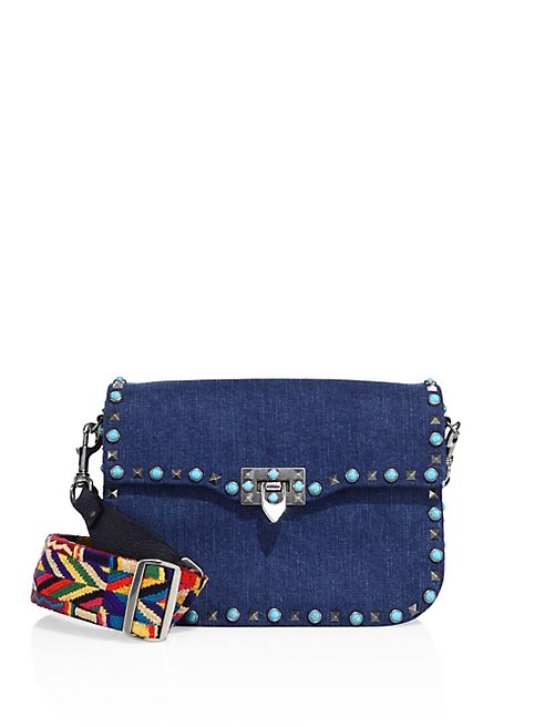 Valentino - Rockstud Rolling Denim Guitar-Strap Shoulder Bag