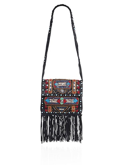 Valentino - Rockstud Rolling Emroidered Fringed Leather Shoulder Bag