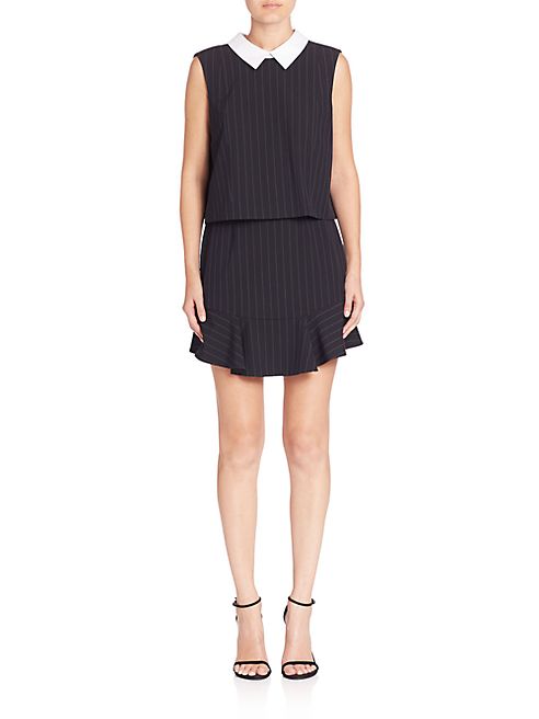 BCBGMAXAZRIA - Pinstripe Collared Popover Dress