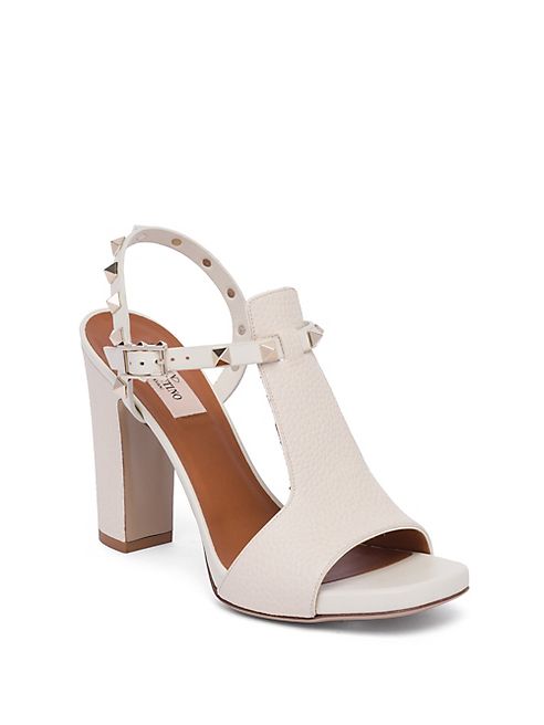 Valentino - Rockstud Cutout Leather Block-Heel Slingbacks