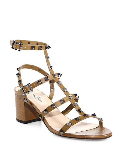 Valentino - Rockstud Leather Block Heel Sandals