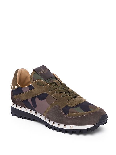 Valentino - Camo Studded Suede Sneakers