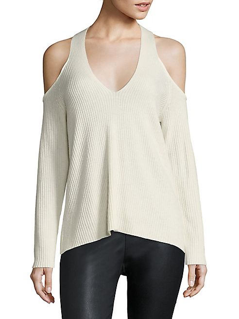 ROI - Le Sexy Ribbed Cashmere Cold Shoulder Pullover