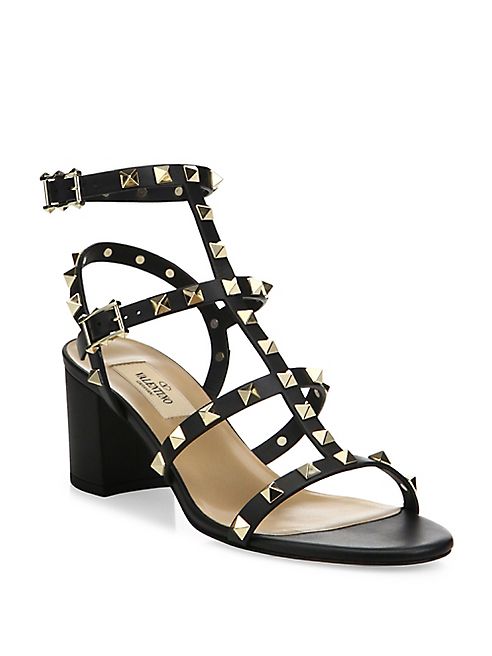 Valentino - Rockstud Leather Block Heel Sandals