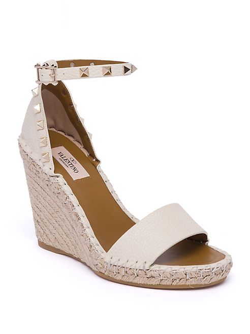 Valentino - Rockstud Double Leather Espadrille Wedge Sandals