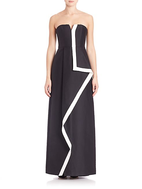 Halston Heritage - Cotton & Silk Strapless Structured Gown