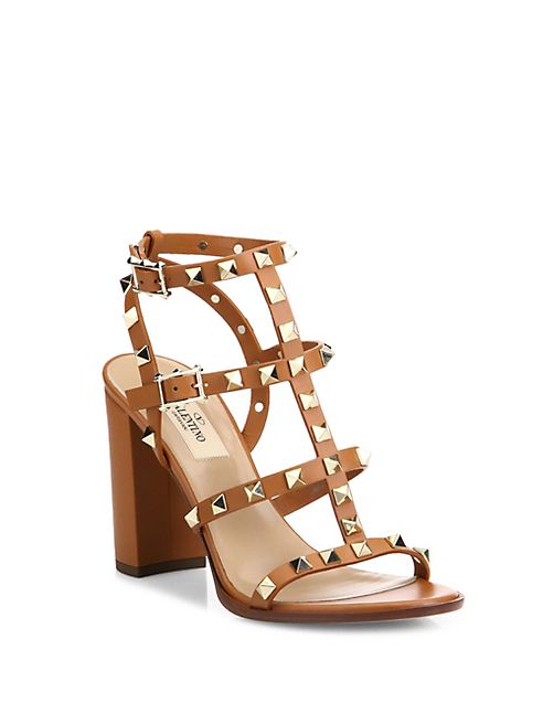 Valentino - Rockstud Leather Cage Block Heel Sandals