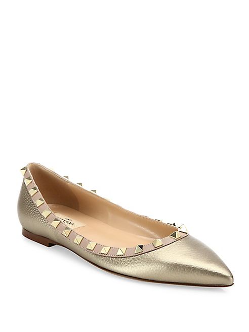 Valentino - Rockstud Metallic Leather Flats