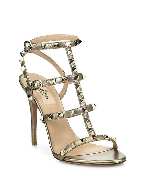 Valentino - Rockstud Metallic Leather Sandals