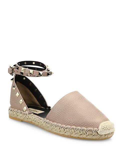 Valentino - Rockstud Leather D'Orsay Espadrille Flats