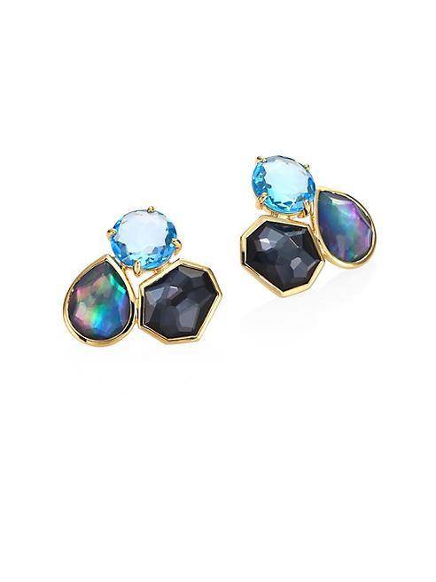 IPPOLITA - Rock Candy Clear Quartz, Hematite, Mother-Of-Pearl, Black Onyx, Swiss Blue Topaz & 18K Yellow Gold Stud Earrings