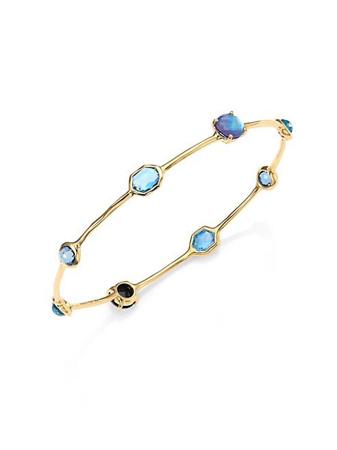 IPPOLITA - Rock Candy Clear Quartz, Mother-Of-Pearl, Black Onyx, Swiss Blue Topaz, London Blue Topaz & 18K Yellow Gold Bangle Bracelet