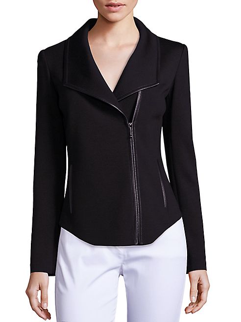 St. John - Leather-Trim Milano Knit Jacket