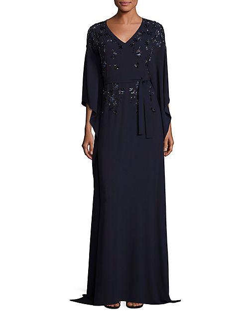 St. John - Beaded Satin Back Crepe Caftan Gown