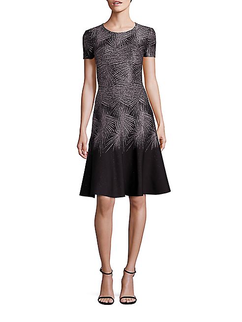 St. John - Metallic Palm Jacquard A-Line Dress