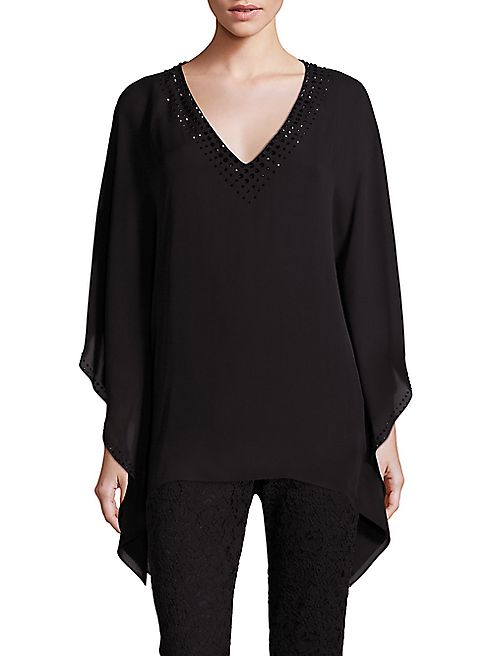 St. John - Sequin-Embellished Silk Caftan Top