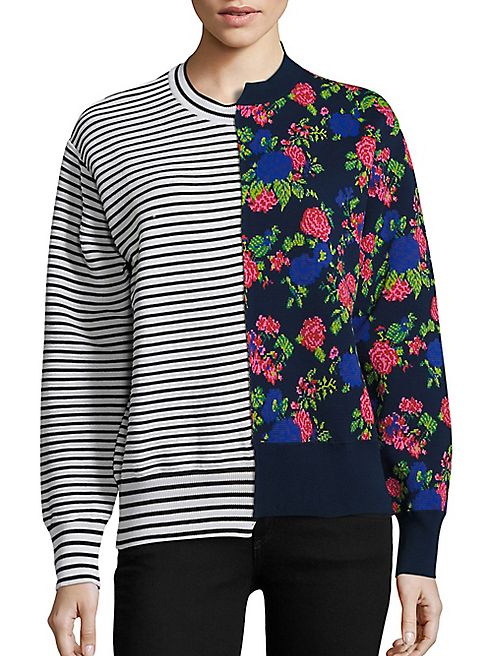 MSGM - Striped & Floral Hybrid Sweater