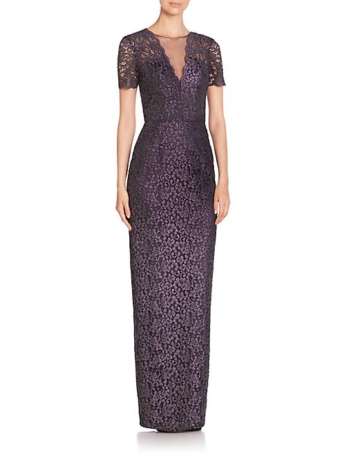 Theia - Lace-Work Column Dress