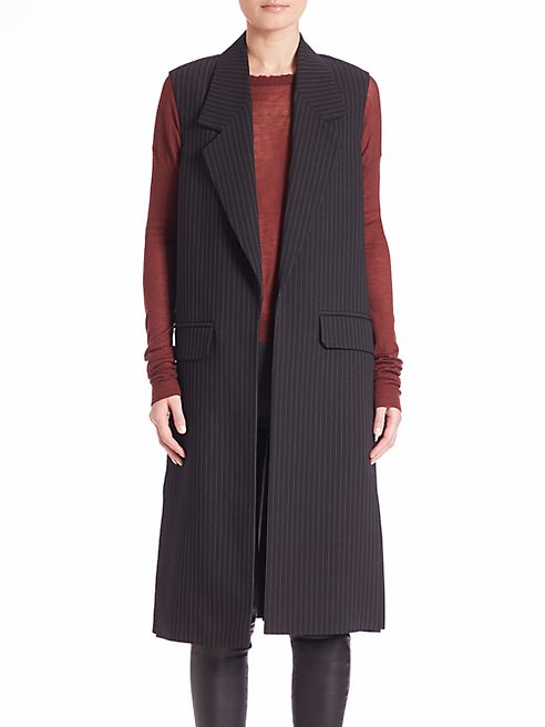 Helmut Lang - Sleeveless Back Slit Striped Coat