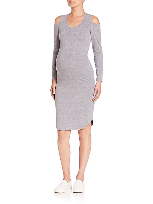 MONROW - Maternity Heathered Cold-Shoulder Sheath Dress