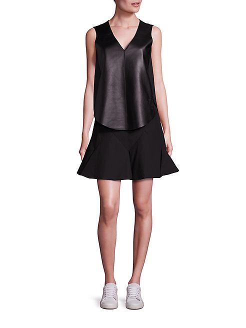 Derek Lam 10 Crosby - Lamb Leather Blend Vest & Sleeveless Fit & Flare Dress Set