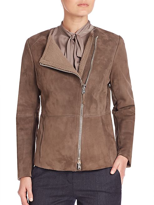 Eleventy - Collarless Shearling Moto Jacket