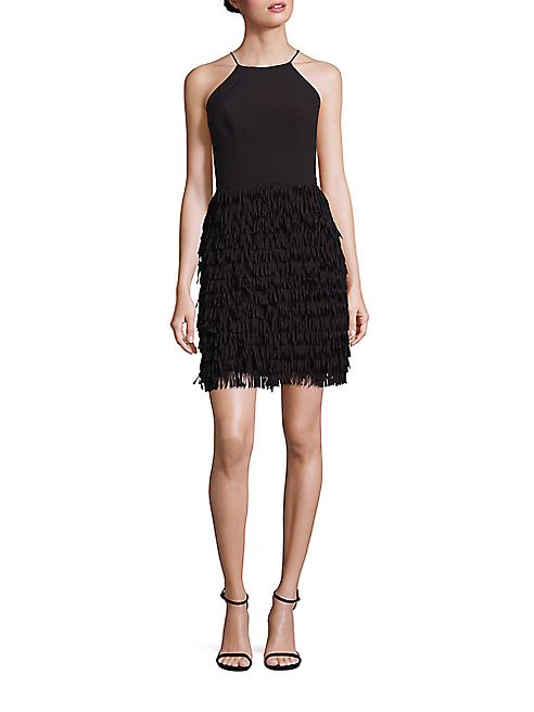 Aidan Mattox - Halter Fringed Crepe Cocktail Dress