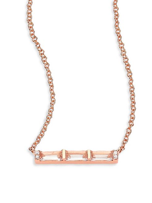 EF Collection - Diamond, White Topaz Baguette & 14K Rose Gold Mini Bar Necklace