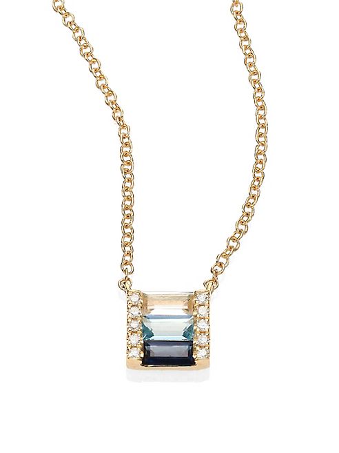 EF Collection - Brick Fade Diamond, Blue Sapphire & 14K Yellow Gold Pendant Necklace