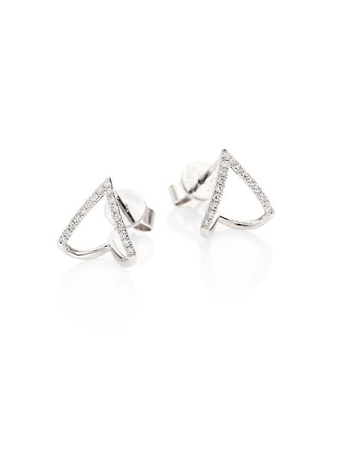 EF Collection - Mini Chevron Diamond & 14K White Gold Huggie Earrings