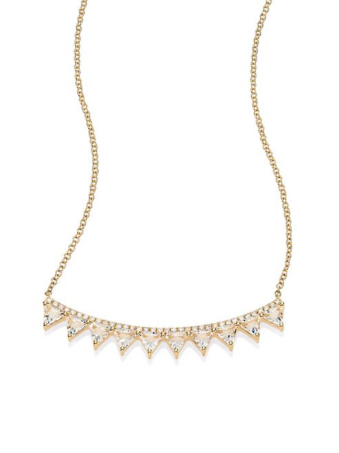 EF Collection - Multi Triangle Diamond, White Topaz & 14K Yellow Gold Crescent Necklace