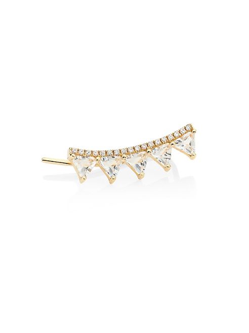 EF Collection - 5 Triangle Diamond, White Topaz & 14K Yellow Gold Single Ear Cuff