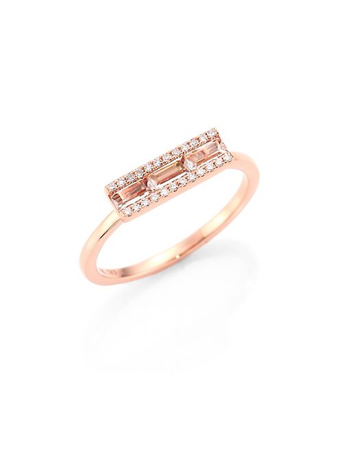 EF Collection - Diamond, White Topaz & 14K Rose Gold Baguette Stack Ring