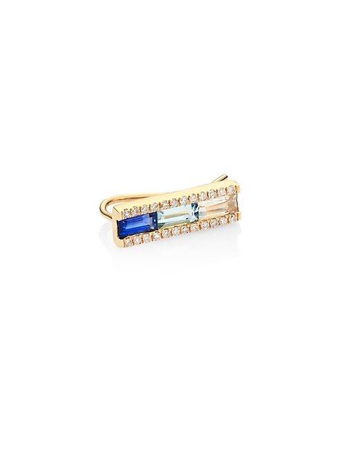 EF Collection - Fade Baguette Bar Diamond, Blue Sapphire & 14K Yellow Gold Single Ear Cuff