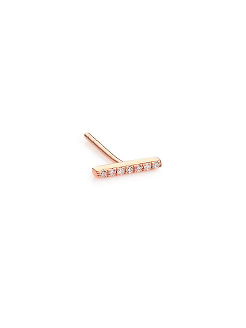 EF Collection - Diamond & 14K Rose Gold Single Bar Stud Earring