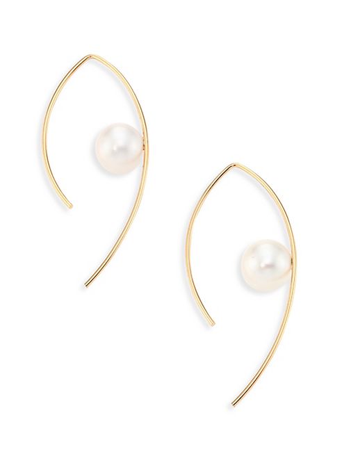 Mizuki - Sea of Beauty Floating Marquis 10.5MM White Freshwater Pearl & 14K Yellow Gold Threader Earrings