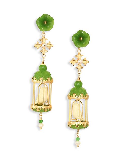 Of Rare Origin - Aviary Classic Jade, Bone & Freshwater Pearl Earrings