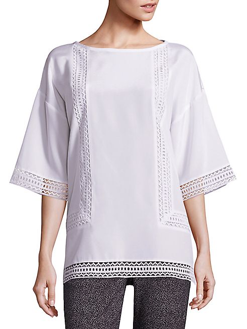 St. John - Lace-Trim Stretch Silk Crepe de Chine Top