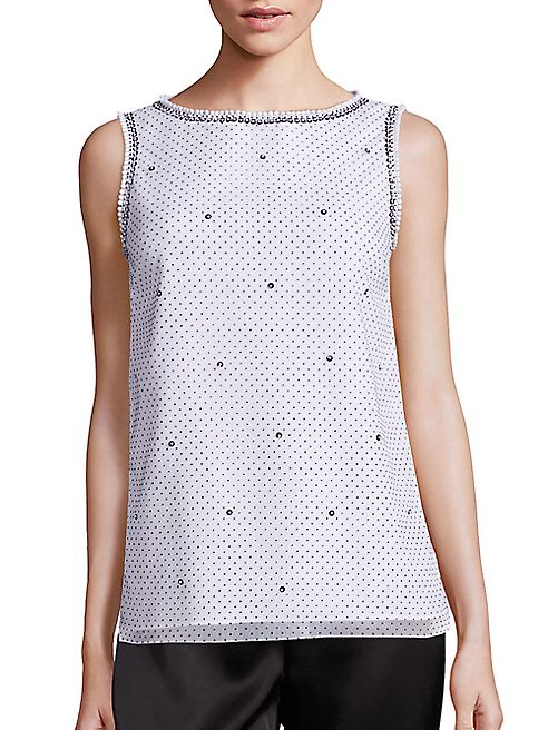 St. John - Embellished Polka Dot Mesh Shell