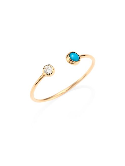 Zoe Chicco - Diamond, Turquoise & 14K Yellow Gold Open Ring